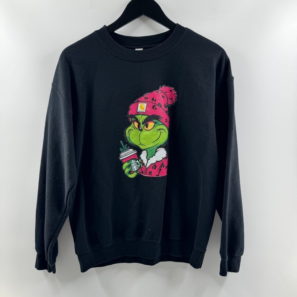 Gildan Tops - Gildan Grinch Christmas Graphic Crewneck Sweatshirt Black Holiday Pullover